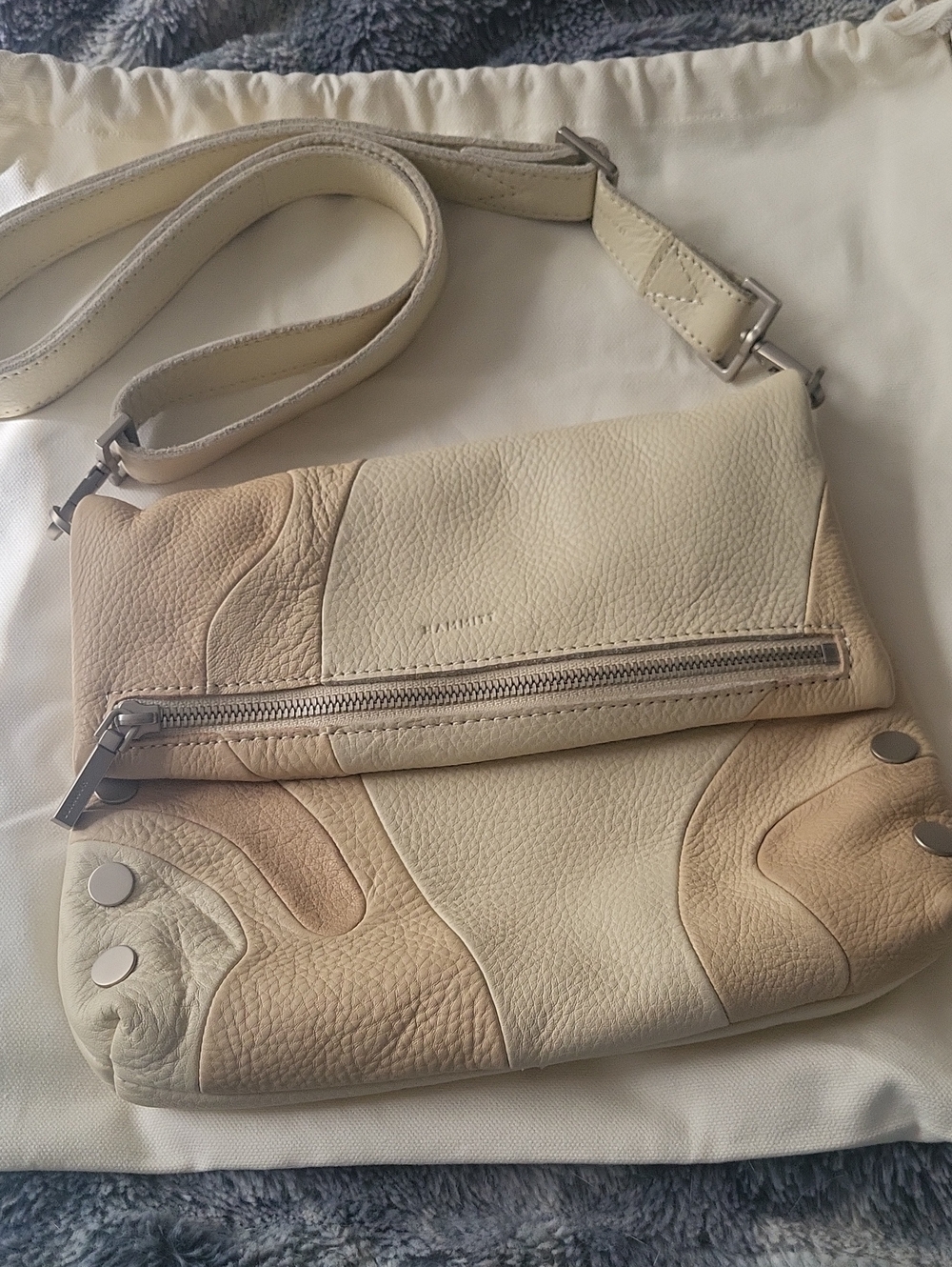 Hammitt Two-Tone Cream & Tan Pebbled Leather Crossbody